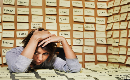 frustrated woman with sticky notes