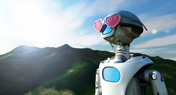 robot with heart eyeglasses