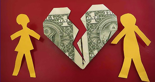 dollar bill made into a heart with yellow stick figures