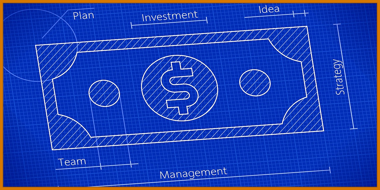 blue print of dollar bill artwork