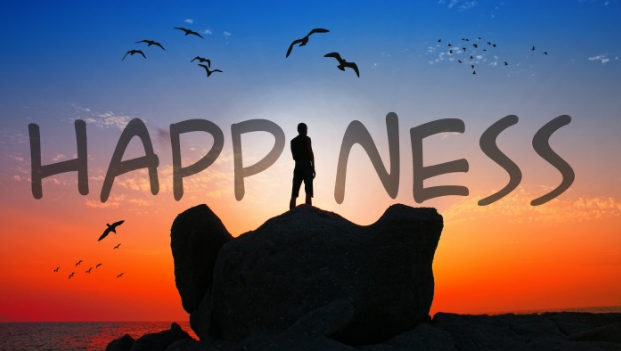happiness with silhouette of man on hill