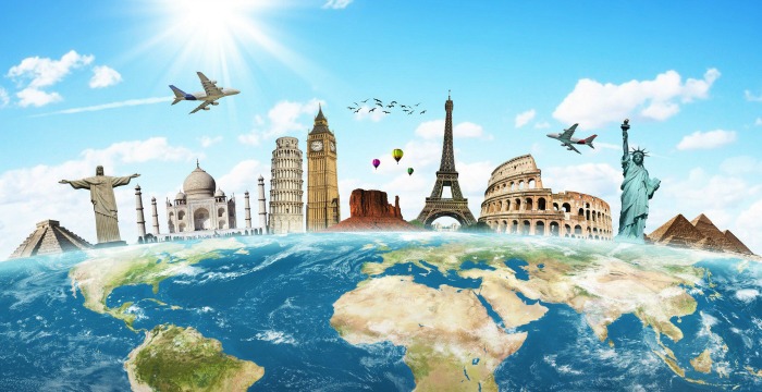 artwork of world wonders with earth