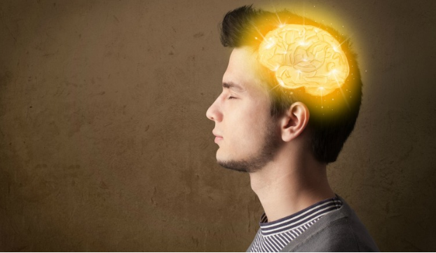 man with brain artwork